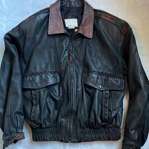 LonePine unisex black leather jacket with design W=M. M=S